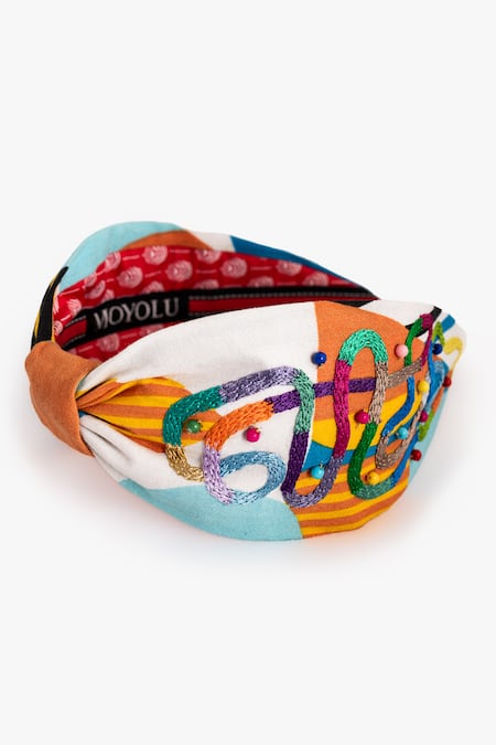 Shop Moyolu Multi Color Striped Vibrant Routes Embroidered Hair Band at Aza Fashions Shop_Moyolu_Multi Color Striped Vibrant Routes Embroidered Hair Band _at_Aza_Fashions