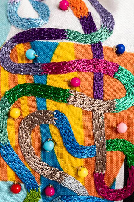 Moyolu Multi Color Striped Vibrant Routes Embroidered Hair Band Online at Aza Fashions Moyolu_Multi Color Striped Vibrant Routes Embroidered Hair Band _Online_at_Aza_Fashions