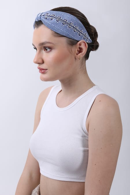 Moyolu Hues Of Blue Embroidered Hair Band 