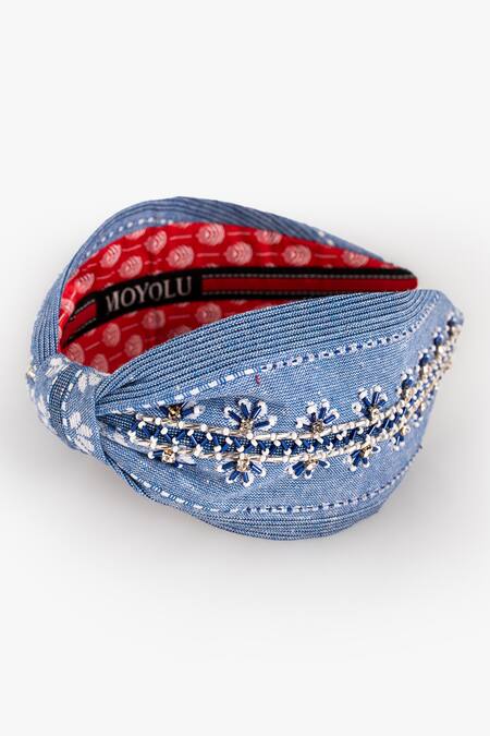 Shop Moyolu Blue Beads Hues Of Embroidered Hair Band Online at Aza Fashions Shop_Moyolu_Blue Beads Hues Of Embroidered Hair Band _Online_at_Aza_Fashions