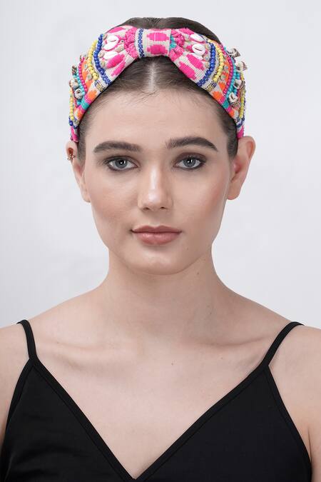 Moyolu_Multi Color Thread Vibrant Vibe Embroidered Hair Band _Online_at_Aza_Fashions