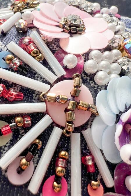 Shop_Moyolu_Blue Geometric Denim Paradise Embroidered Hair Band _Online_at_Aza_Fashions