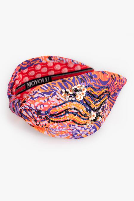 Shop Moyolu Multi Color Abstract Jungle Jewel Embroidered Hair Band Online at Aza Fashions Shop_Moyolu_Multi Color Abstract Jungle Jewel Embroidered Hair Band _Online_at_Aza_Fashions