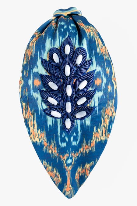 Moyolu Blue Beads Feather Chic Embroidered Hair Band Online at Aza Fashions Moyolu_Blue Beads Feather Chic Embroidered Hair Band _Online_at_Aza_Fashions