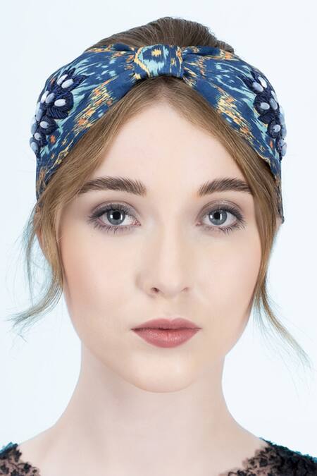 Buy Moyolu Blue Beads Feather Chic Embroidered Hair Band Online at Aza Fashions Buy_Moyolu_Blue Beads Feather Chic Embroidered Hair Band _Online_at_Aza_Fashions