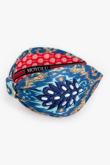 Shop Moyolu Blue Beads Feather Chic Embroidered Hair Band Online at Aza Fashions Shop_Moyolu_Blue Beads Feather Chic Embroidered Hair Band _Online_at_Aza_Fashions
