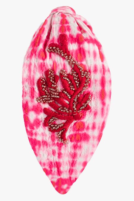 Shop Moyolu Pink Tie-dye Embroidered Hair Band at Aza Fashions Shop_Moyolu_Pink Tie-dye Embroidered Hair Band _at_Aza_Fashions