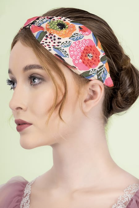 Moyolu Multi Color Abstract Flower Flair Embroidered Hair Band 