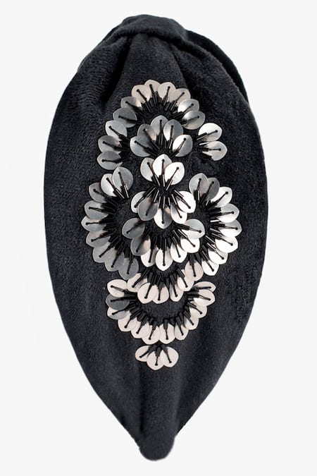 Moyolu Elegant Noir Embroidered Hair Band 