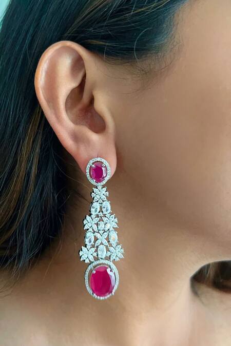 Buy_PRERTO_Red Maharani Double Layered Set And Oval Drop _Online_at_Aza_Fashions