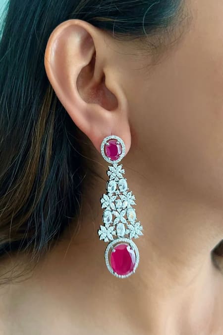 PRERTO Ruby Oval Drop Necklace Set