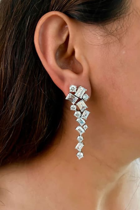 Shop PRERTO White Crystals Swarovski Embellished Cluster Necklace Set at Aza Fashions Shop_PRERTO_White Crystals Swarovski Embellished Cluster Necklace Set _at_Aza_Fashions