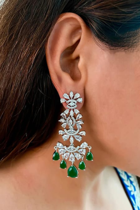 Shop PRERTO Emerald Green Diamonds, Stones Drop Studded Layered Necklace Set at Aza Fashions Shop_PRERTO_Emerald Green Diamonds, Stones Drop Studded Layered Necklace Set _at_Aza_Fashions