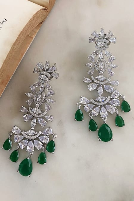 Buy PRERTO Emerald Green Diamonds, Stones Drop Studded Layered Necklace Set Online at Aza Fashions Buy_PRERTO_Emerald Green Diamonds, Stones Drop Studded Layered Necklace Set _Online_at_Aza_Fashions