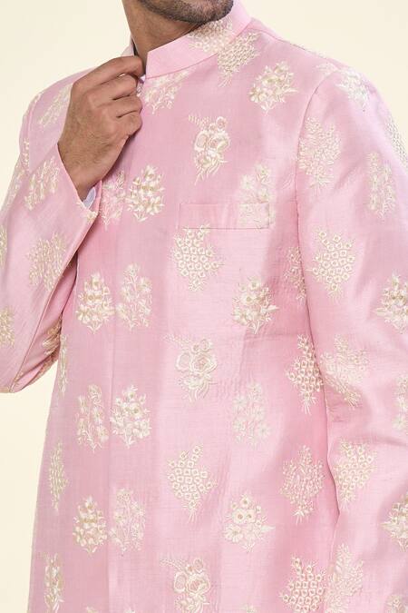 Rng Safawala Pink Silk, Cotton Sequins, Embroidery Achkan With Pant at Aza Fashions Rng Safawala_Pink Silk, Cotton Sequins, Embroidery Achkan With Pant _at_Aza_Fashions