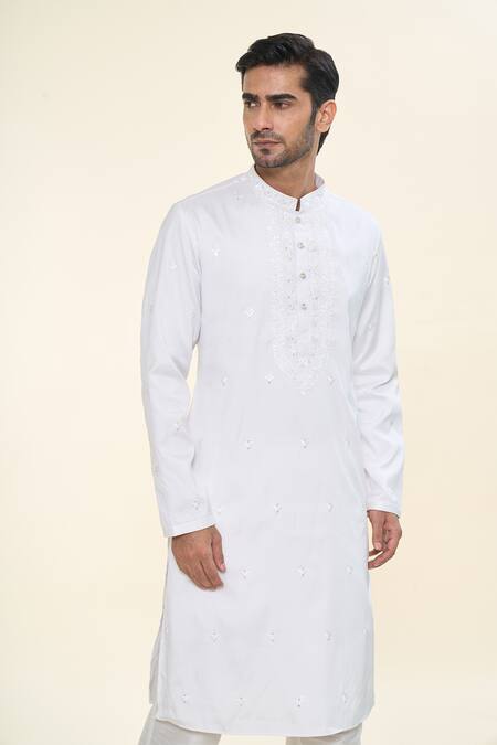 Buy Rng Safawala Off White Cotton, Silk Sequins, Embroidery Kurta With Pant Online at Aza Fashions Buy_Rng Safawala_Off White Cotton, Silk Sequins, Embroidery Kurta With Pant _Online_at_Aza_Fashions