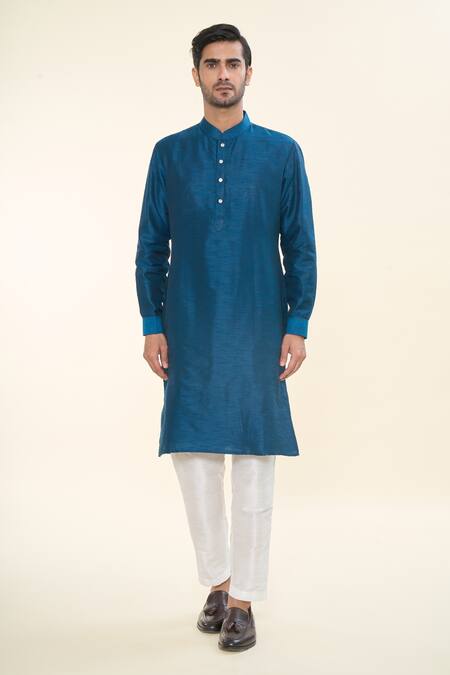 Rng Safawala Blue Cotton, Silk Sequins, Embroidery Nehru Jacket Kurta Set at Aza Fashions Rng Safawala_Blue Cotton, Silk Sequins, Embroidery Nehru Jacket Kurta Set _at_Aza_Fashions