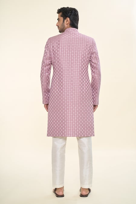 Shop Rng Safawala Purple Silk, Cotton Sequins, Embroidery Thread Achkan With Pant at Aza Fashions Shop_Rng Safawala_Purple Silk, Cotton Sequins, Embroidery Thread Achkan With Pant _at_Aza_Fashions