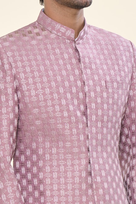 Shop Rng Safawala Purple Silk, Cotton Sequins, Embroidery Thread Achkan With Pant Online at Aza Fashions Shop_Rng Safawala_Purple Silk, Cotton Sequins, Embroidery Thread Achkan With Pant _Online_at_Aza_Fashions