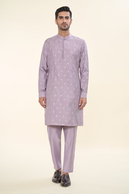 Rng Safawala Purple Denim, Cotton, Silk Sequins, Lavender Kurta Set With Nehru Jacket Online at Aza Fashions Rng Safawala_Purple Denim, Cotton, Silk Sequins, Lavender Kurta Set With Nehru Jacket _Online_at_Aza_Fashions