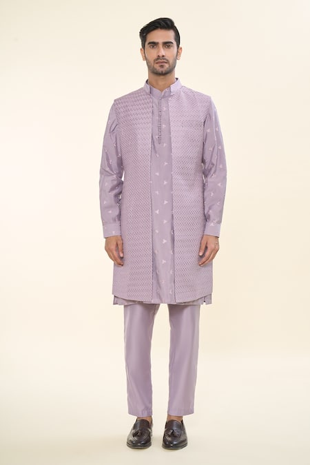 Buy Rng Safawala Purple Denim, Cotton, Silk Sequins, Lavender Kurta Set With Nehru Jacket Online at Aza Fashions Buy_Rng Safawala_Purple Denim, Cotton, Silk Sequins, Lavender Kurta Set With Nehru Jacket _Online_at_Aza_Fashions