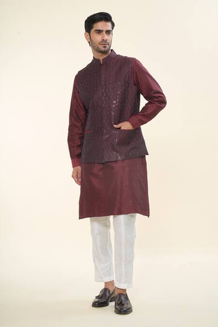Rng Safawala Maroon Silk, Cotton Sequins, Embroidery Kurta Set Online at Aza Fashions Rng Safawala_Maroon Silk, Cotton Sequins, Embroidery Kurta Set _Online_at_Aza_Fashions