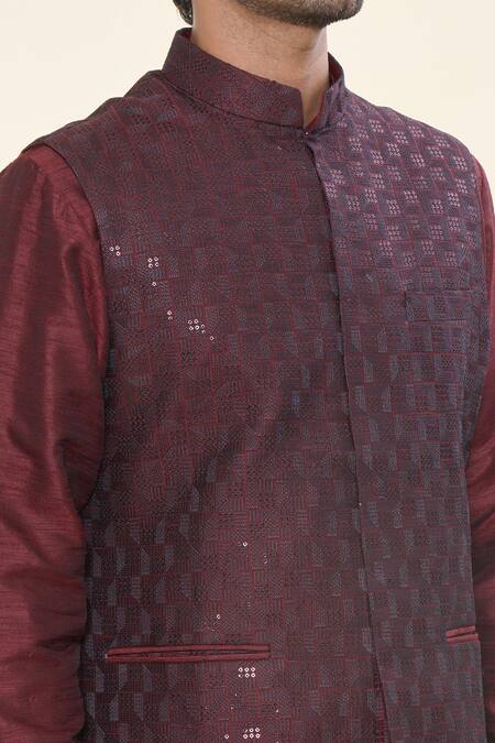 Shop Rng Safawala Maroon Silk, Cotton Sequins, Embroidery Kurta Set Online at Aza Fashions Shop_Rng Safawala_Maroon Silk, Cotton Sequins, Embroidery Kurta Set _Online_at_Aza_Fashions