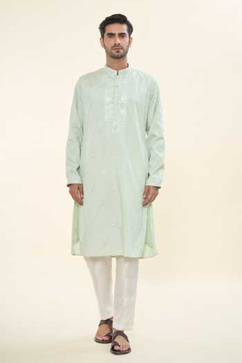 Buy Rng Safawala Green Cotton, Silk Sequins, Embroidery Kurta With Pant Online at Aza Fashions Buy_Rng Safawala_Green Cotton, Silk Sequins, Embroidery Kurta With Pant _Online_at_Aza_Fashions