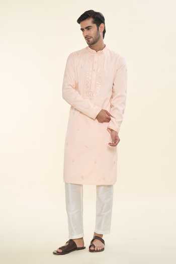 Buy_Rng Safawala_Peach Cotton, Silk Sequins, Embroidery Thread Kurta Set For Kids_Online_at_Aza_Fashions