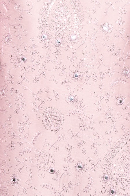 Buy_Rng Safawala_Pink Silk, Cotton Embroidery Kurta Set With Floral Nehru Jacket _Online_at_Aza_Fashions