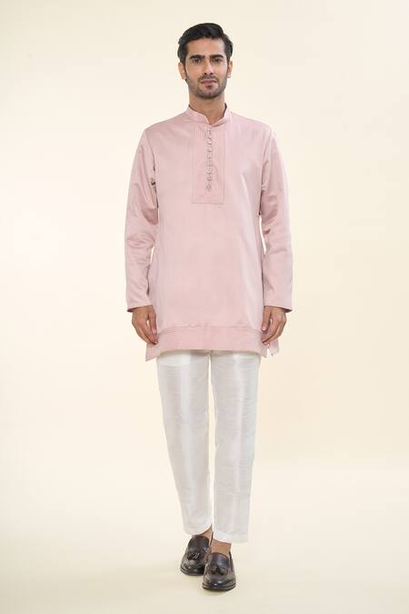 Shop_Rng Safawala_Pink Silk, Cotton Embroidery Kurta Set With Floral Nehru Jacket 