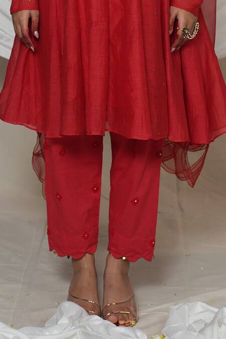 Jyoti Bansal Red Chanderi, Organza, Cotton Sequins, Embroidery Flora Short Anarkali Pant Set Online at Aza Fashions Jyoti Bansal_Red Chanderi, Organza, Cotton Sequins, Embroidery Flora Short Anarkali Pant Set _Online_at_Aza_Fashions