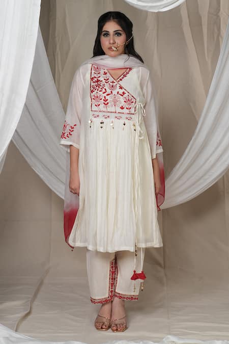 Jyoti Bansal White Kurta Pure Mul Chanderi Embroidered Sequin Floral Thread Salwar Set 