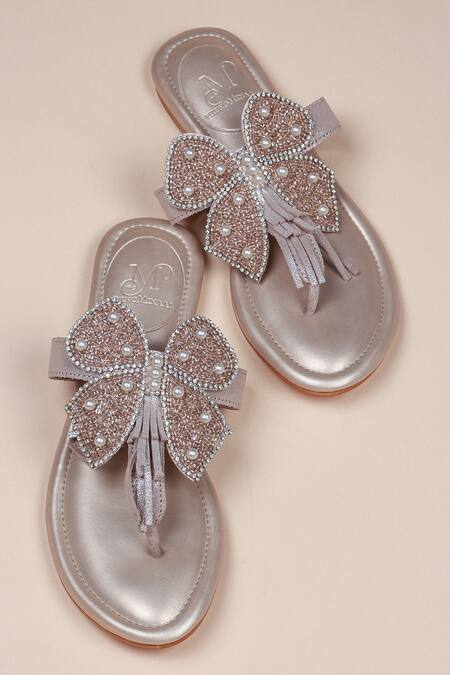 PHENOMINAAL_Beige Bugle Beads A Lil Magic Hand Embroidered Sandals _Online_at_Aza_Fashions