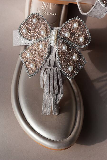 Shop_PHENOMINAAL_Beige Bugle Beads A Lil Magic Hand Embroidered Sandals _Online_at_Aza_Fashions