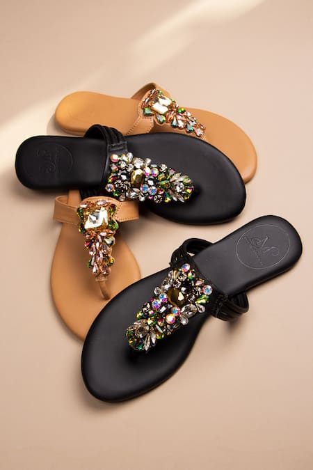 Buy_PHENOMINAAL_Black Crystals Kaleidoscope Hand Embroidered Sandals _Online_at_Aza_Fashions