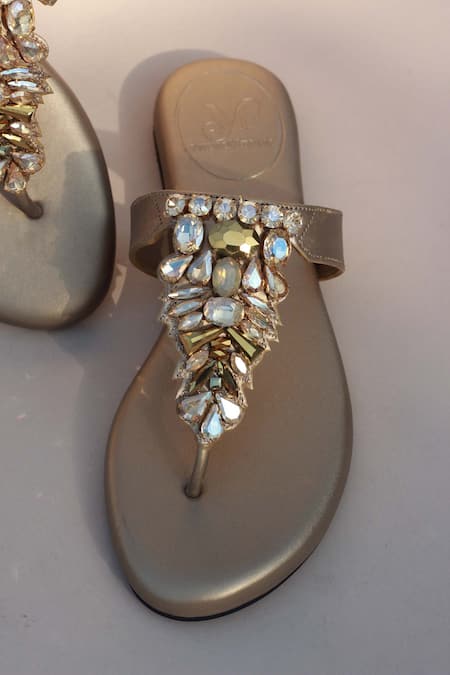 PHENOMINAAL_Gold Crystals Mine Embellished Sandals _Online_at_Aza_Fashions