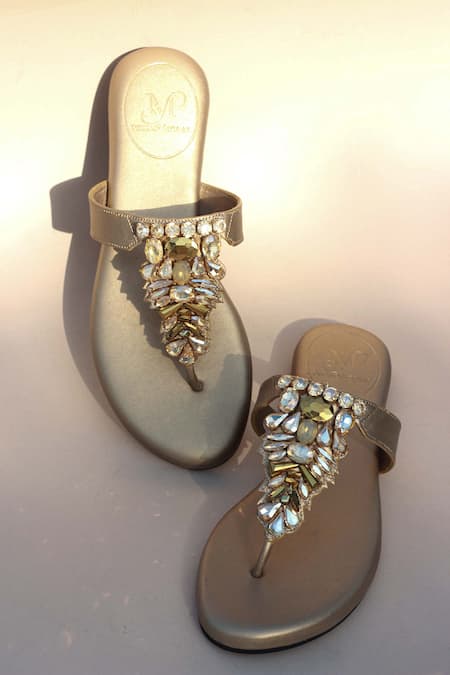 Buy_PHENOMINAAL_Gold Crystals Mine Embellished Sandals _Online_at_Aza_Fashions