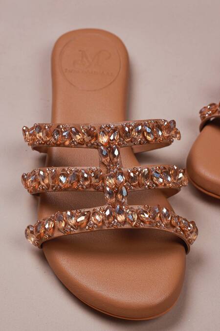 PHENOMINAAL_Brown Crystals Cleopatra Embellished Sandals _Online_at_Aza_Fashions