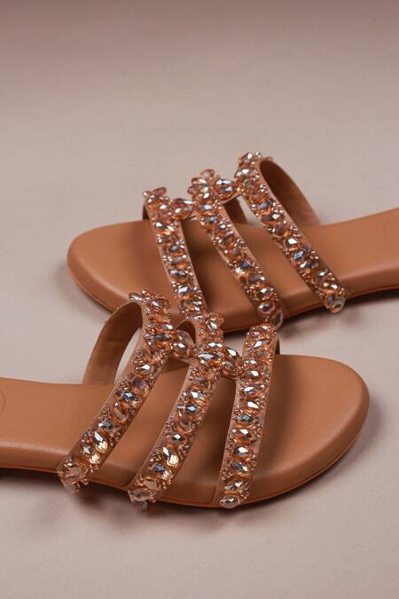Buy_PHENOMINAAL_Brown Crystals Cleopatra Embellished Sandals _Online_at_Aza_Fashions