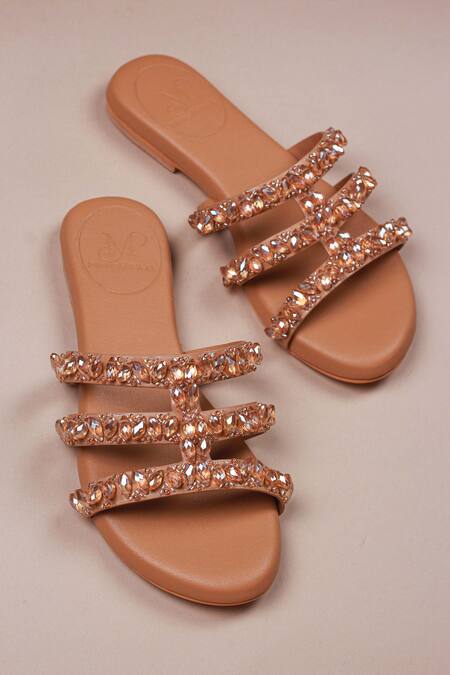Shop_PHENOMINAAL_Brown Crystals Cleopatra Embellished Sandals _Online_at_Aza_Fashions
