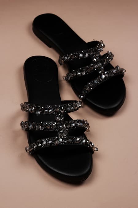 Phenominaal Black Crystals Cleopatra Embellished Sandals 