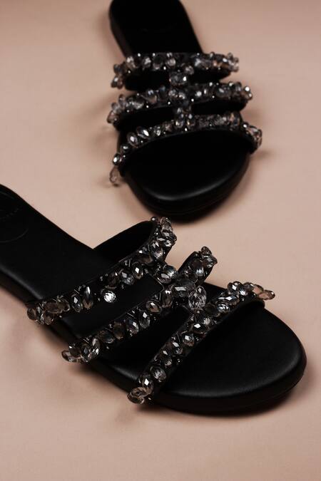 PHENOMINAAL_Black Crystals, Stones Cleopatra Embellished Sandals_Online_at_Aza_Fashions
