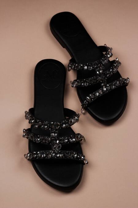 Buy_PHENOMINAAL_Black Crystals, Stones Cleopatra Embellished Sandals_Online_at_Aza_Fashions