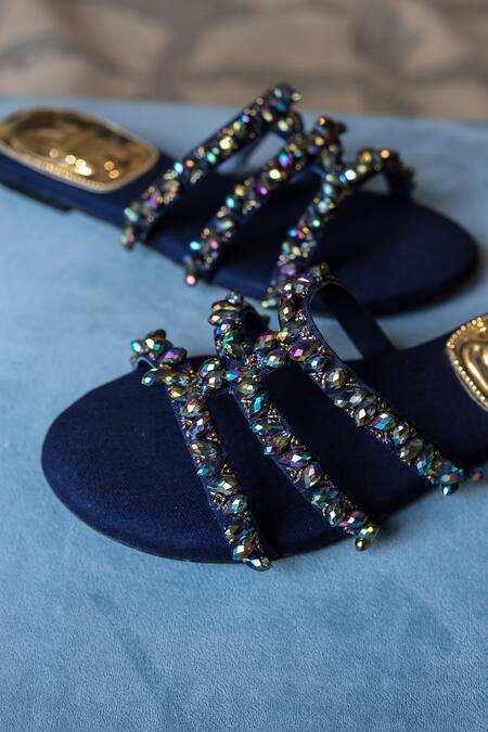 PHENOMINAAL_Blue Crystals Cleopatra Work Sandals _Online_at_Aza_Fashions