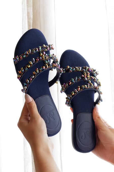 Buy_PHENOMINAAL_Blue Crystals Cleopatra Work Sandals _Online_at_Aza_Fashions