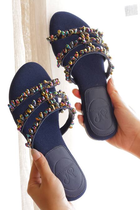 Shop_PHENOMINAAL_Blue Crystals Cleopatra Work Sandals _Online_at_Aza_Fashions