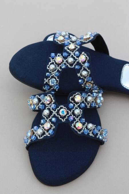 Buy_PHENOMINAAL_Blue Japanese Bugle Beads Sapphire Hand Embroidered Sandals _Online_at_Aza_Fashions