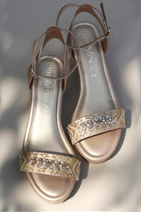 Phenominaal Gold Crystals Celine Embroidered Wedges 