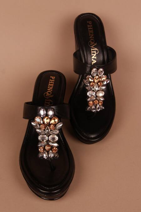 PHENOMINAAL_Black Crystals Illuminati Hand Embroidered Wedges _Online_at_Aza_Fashions